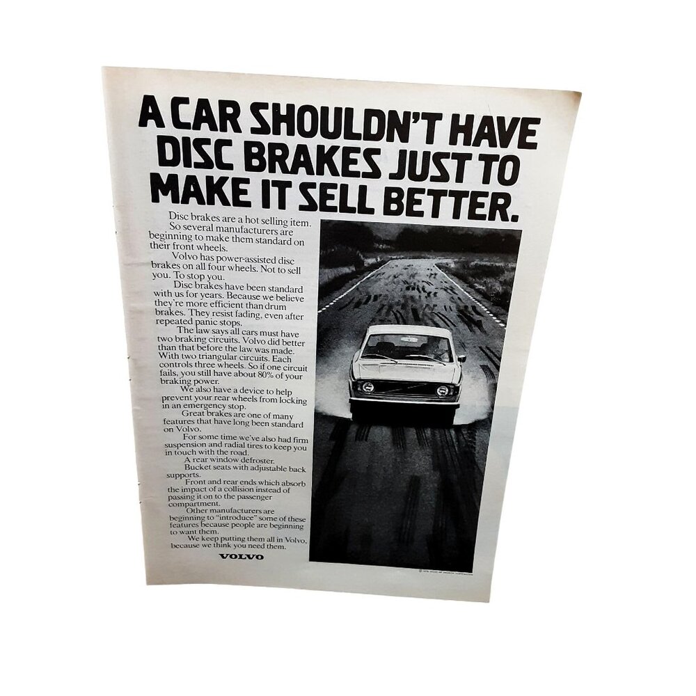 1973 Volvo Safety Disc Brakes Vintage Automobile Print Ad